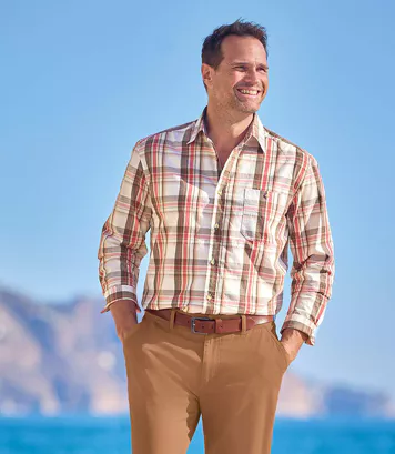 Popelinowa koszula w kratę Atlas For Men Pomarańczowy