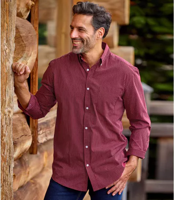 Koszula z popeliny w bordowe paski Atlas For Men Pasiasty