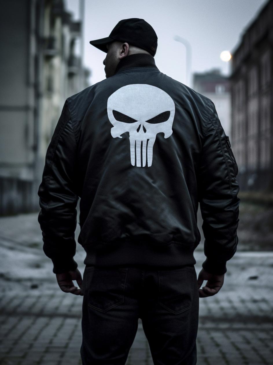Kurtka Bomber Czarna / Biała Marvel Punisher Back Character