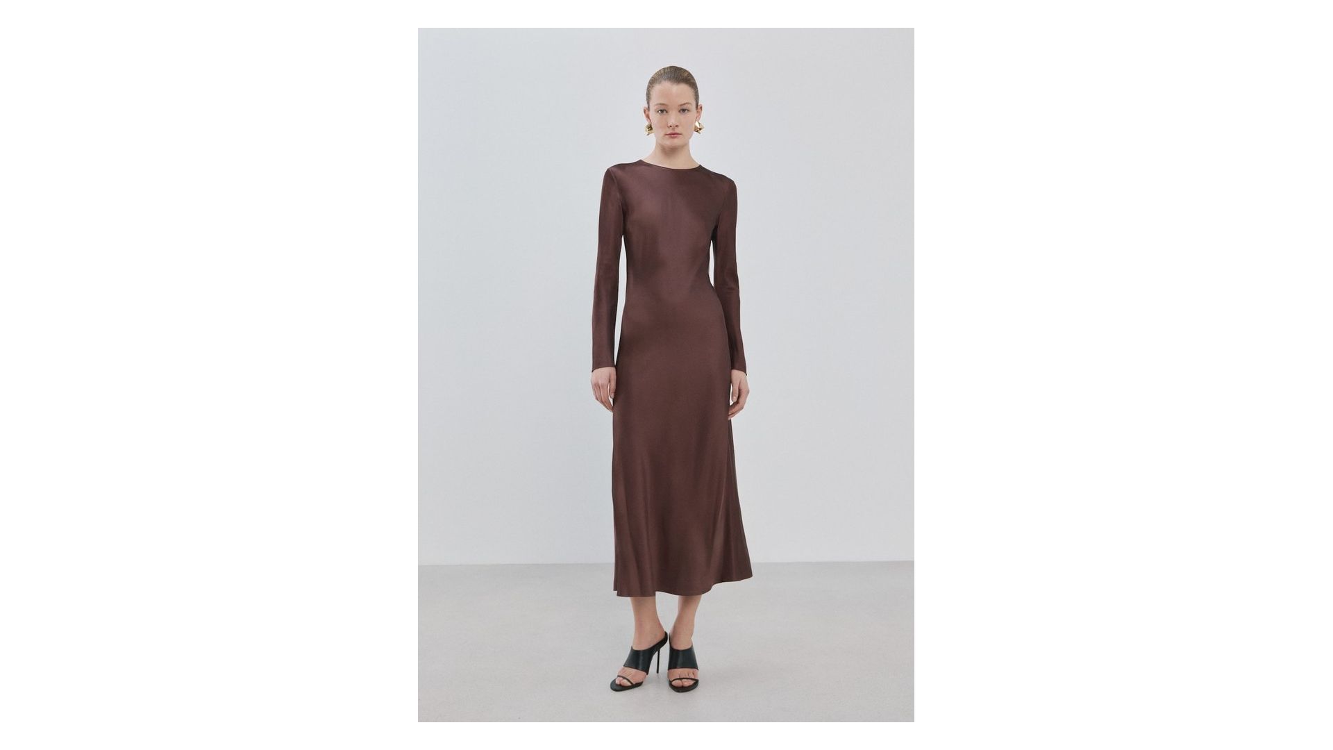 MANGO - Długa rozkloszowana sukienka brązowy - XXL - Kobieta