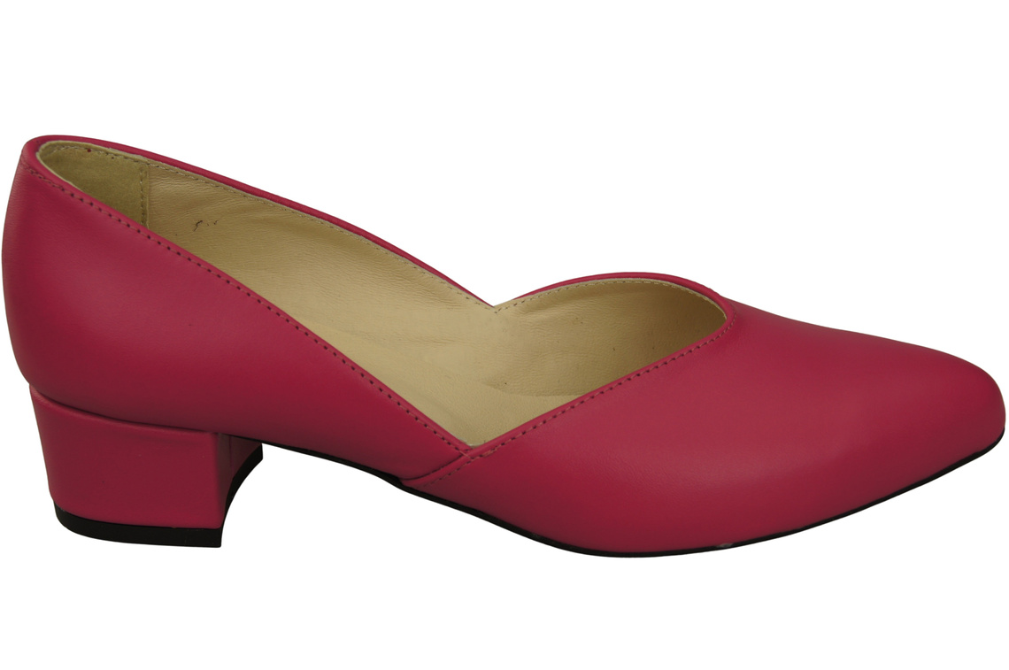 Klasyczne Czółenka Damskie Purpurowe ze Skóry Naturalnej Niski Stabilny Obcas 228 L ElitaBut