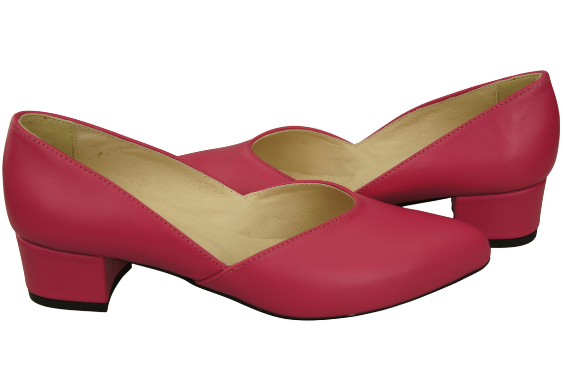 Klasyczne Czółenka Damskie Purpurowe ze Skóry Naturalnej Niski Stabilny Obcas 228 L ElitaBut