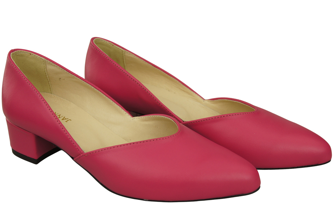 Klasyczne Czółenka Damskie Purpurowe ze Skóry Naturalnej Niski Stabilny Obcas 228 L ElitaBut