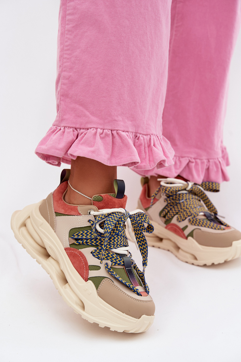 Butosklep Skórzane Sneakersy Damskie Na Platformie D&A CR61-3133 Beżowe