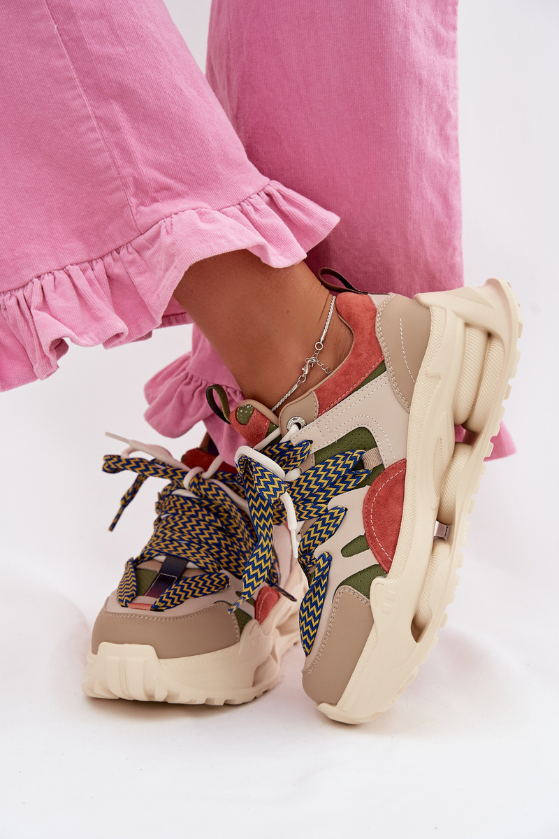 Butosklep Skórzane Sneakersy Damskie Na Platformie D&A CR61-3133 Beżowe