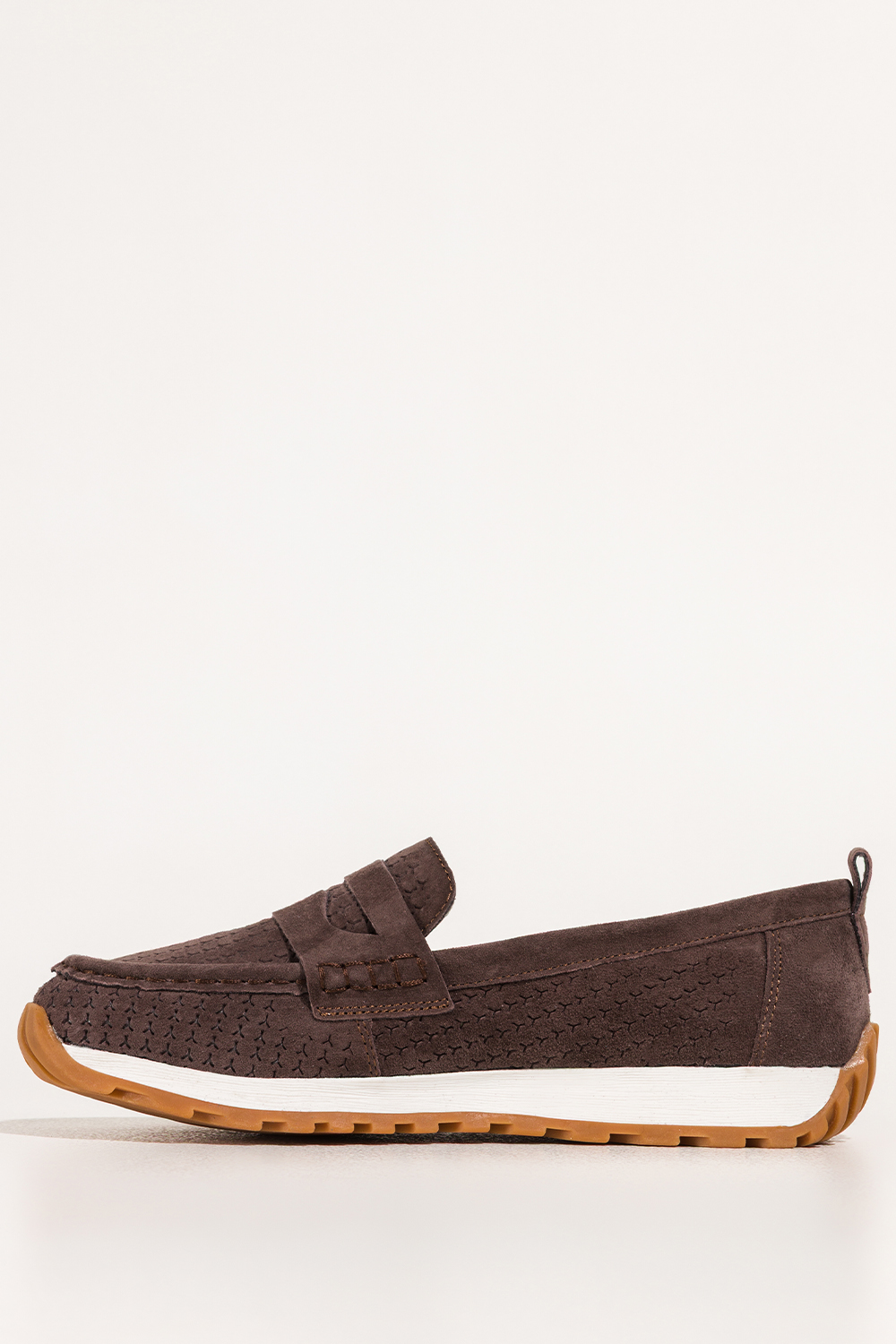 Czekoladowe mokasyny skórzane damskie ażurowe Sergio Leone na żłobionej platformie HK-990