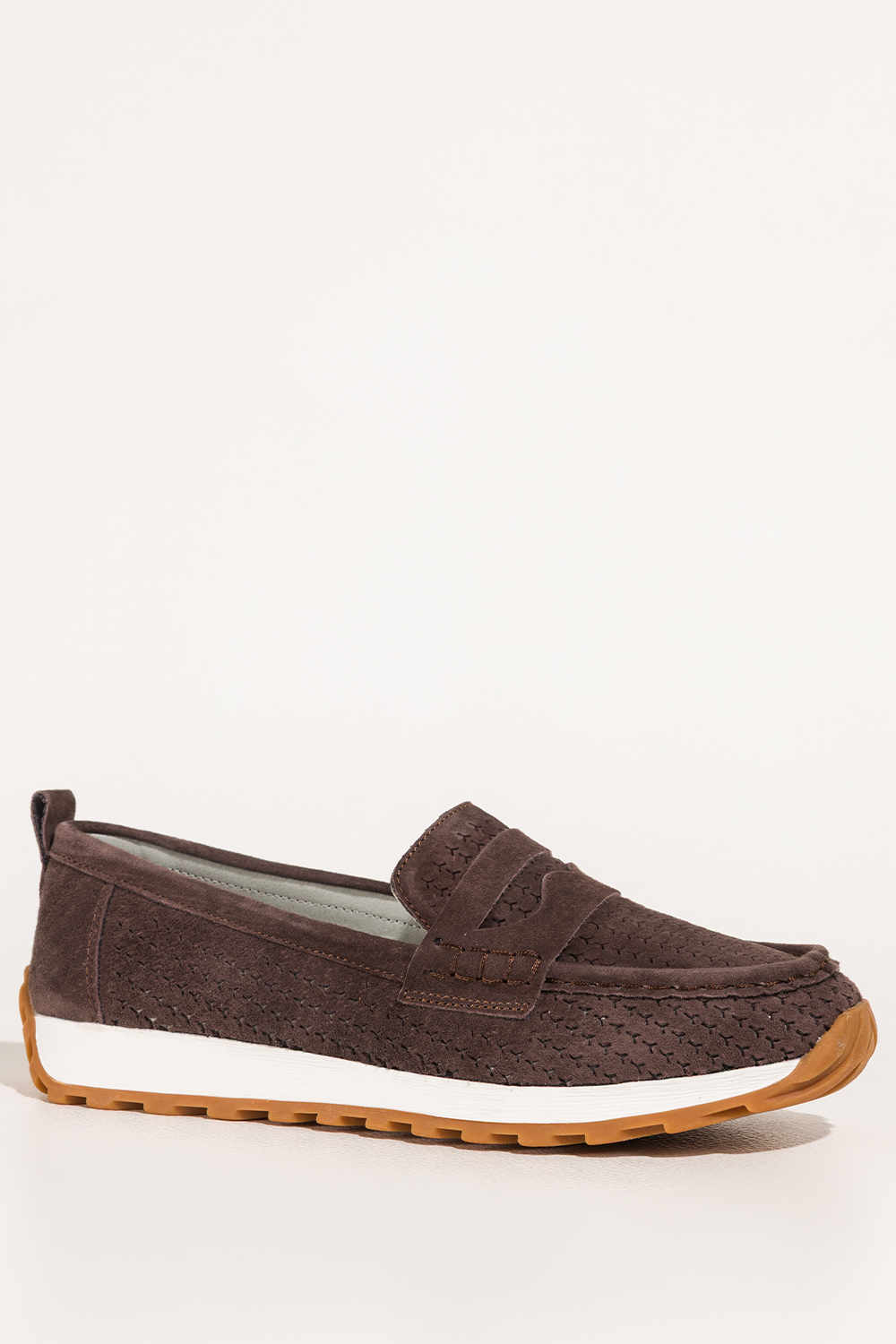 Czekoladowe mokasyny skórzane damskie ażurowe Sergio Leone na żłobionej platformie HK-990