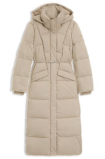 BOSS Długi ocieplany płaszcz z metalicznym detalem paska