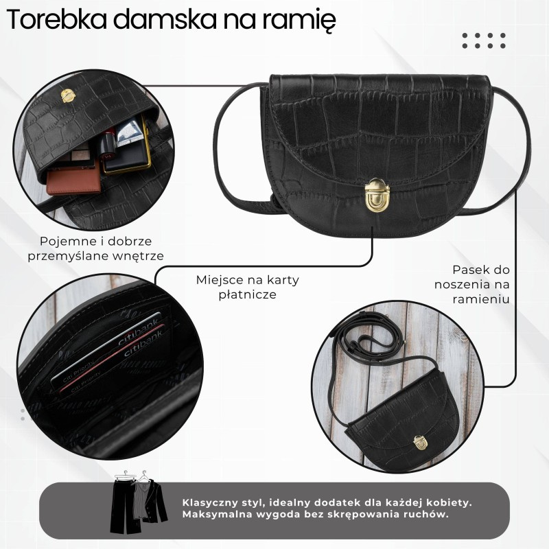 Torebka damska skórzana mała kompaktowa kopertówka czarna Paolo Peruzzi KV-01-BL