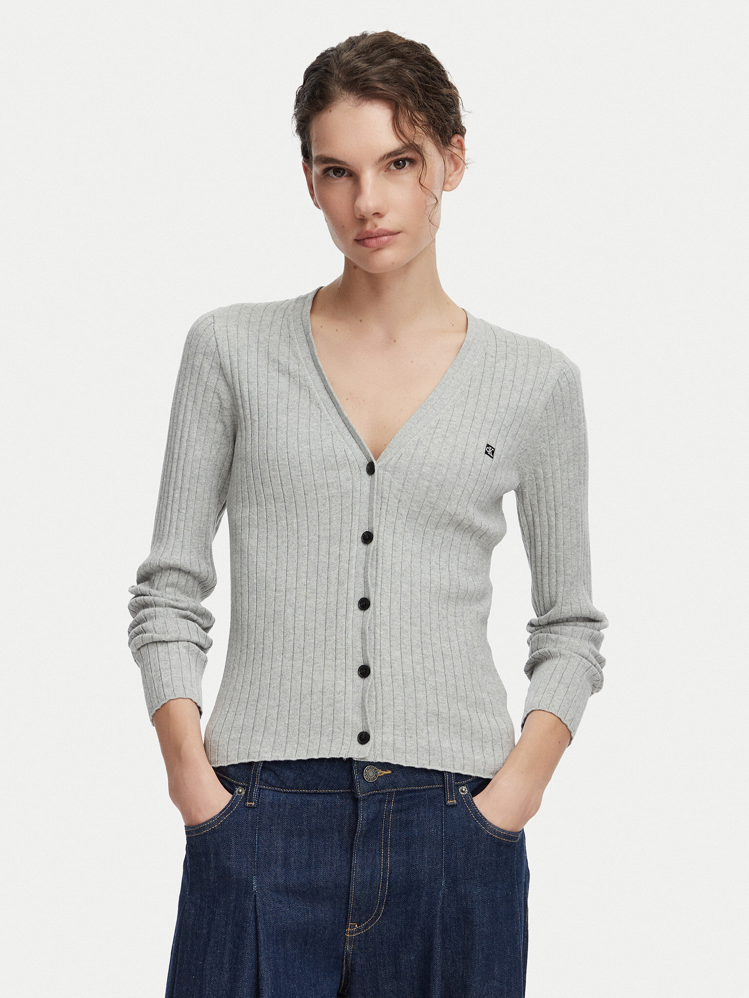 Calvin Klein Jeans Kardigan LV047G339G Szary jasny Slim Fit