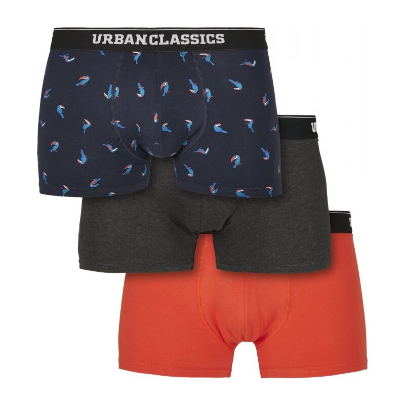 URBAN CLASSICS Boxer Shorts 3-Pack - bird aop+ boxer orange + cha