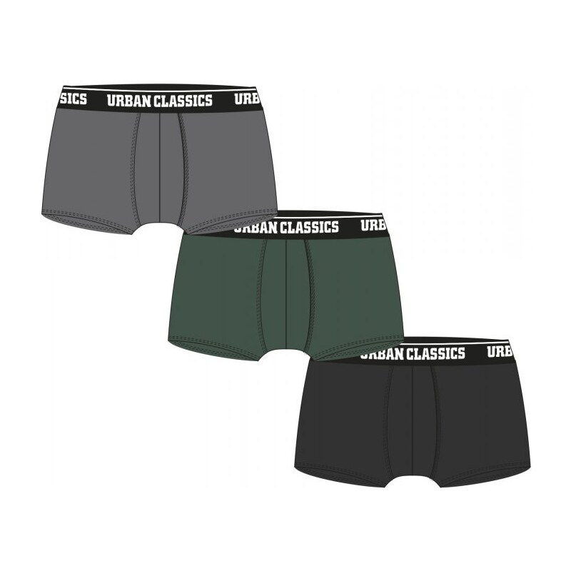 URBAN CLASSICS Boxer Shorts 3-Pack - grey+darkgreen+black