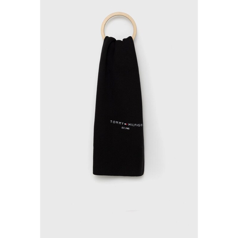 Tommy Hilfiger szalik bawełniany kolor czarny gładki