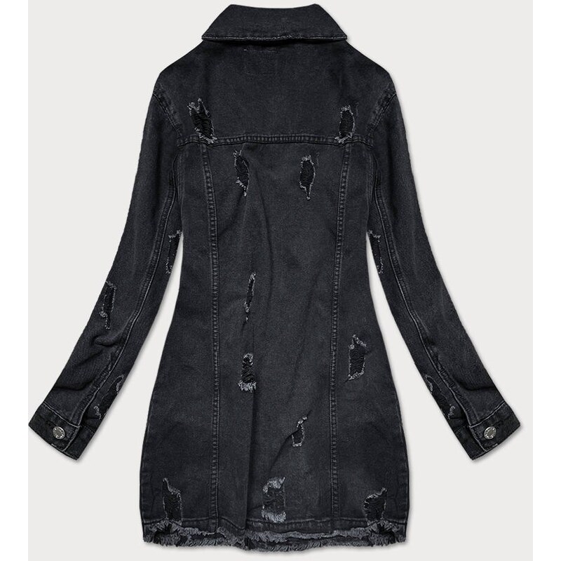 SIXTE DENIM Luźna damska kurtka z przetarciami czarna (LS9033)