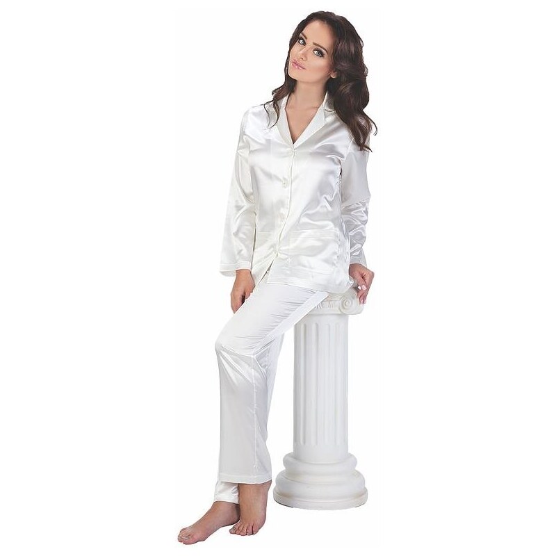 De Lafense Damska satynowa piżama biała Classic długa