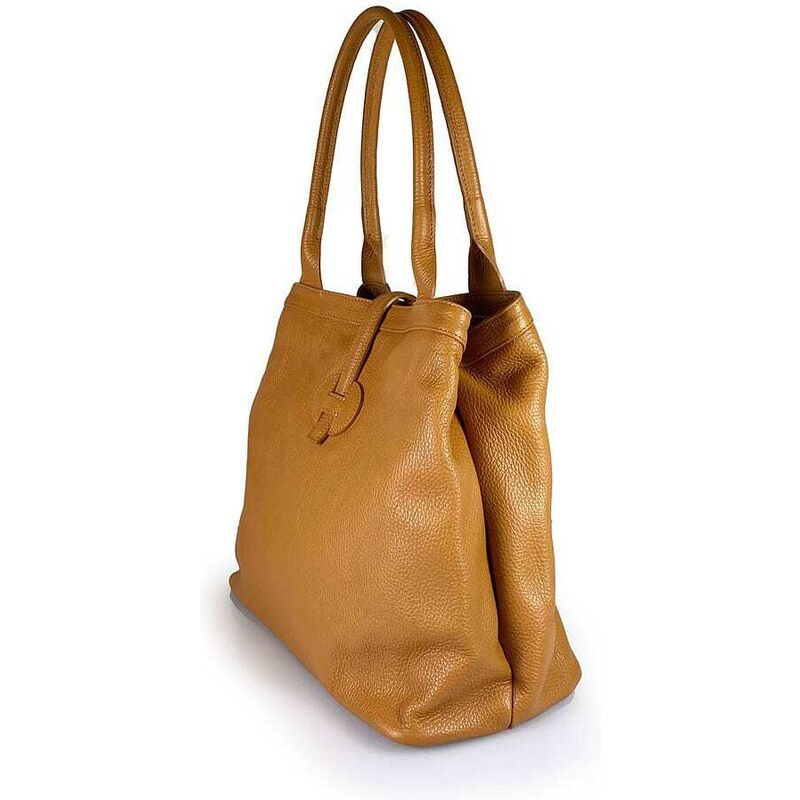 Florence Bags Skórzany shopper bag "Fr" w kolorze jasnobrązowym - 42 x 38 x 6 cm