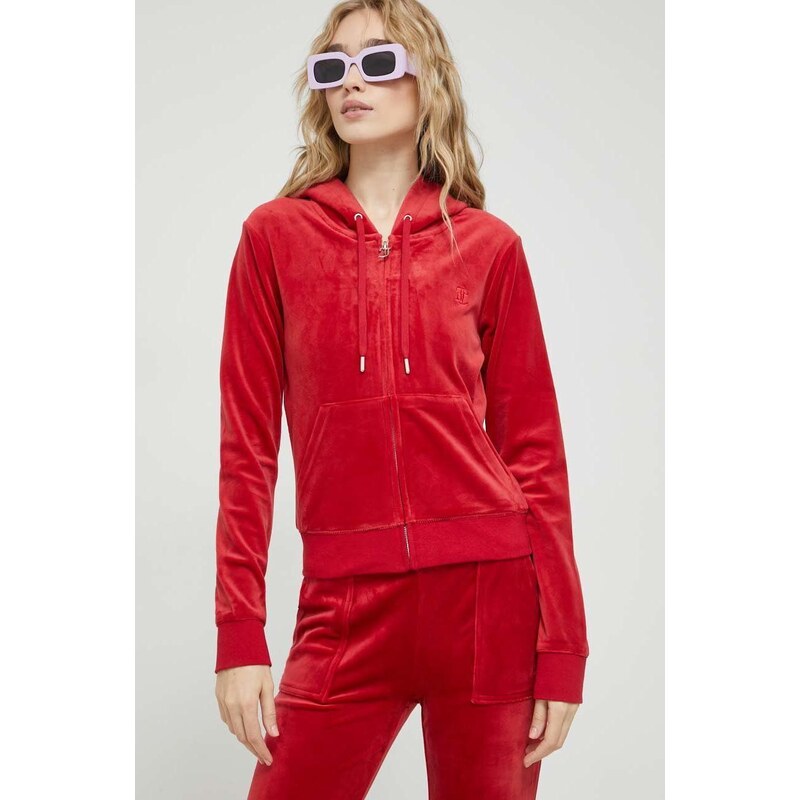 Juicy Couture bluza Robertson damska kolor czerwony z kapturem gładka