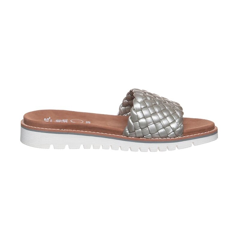 Ara Shoes Skórzane klapki w kolorze srebrnym