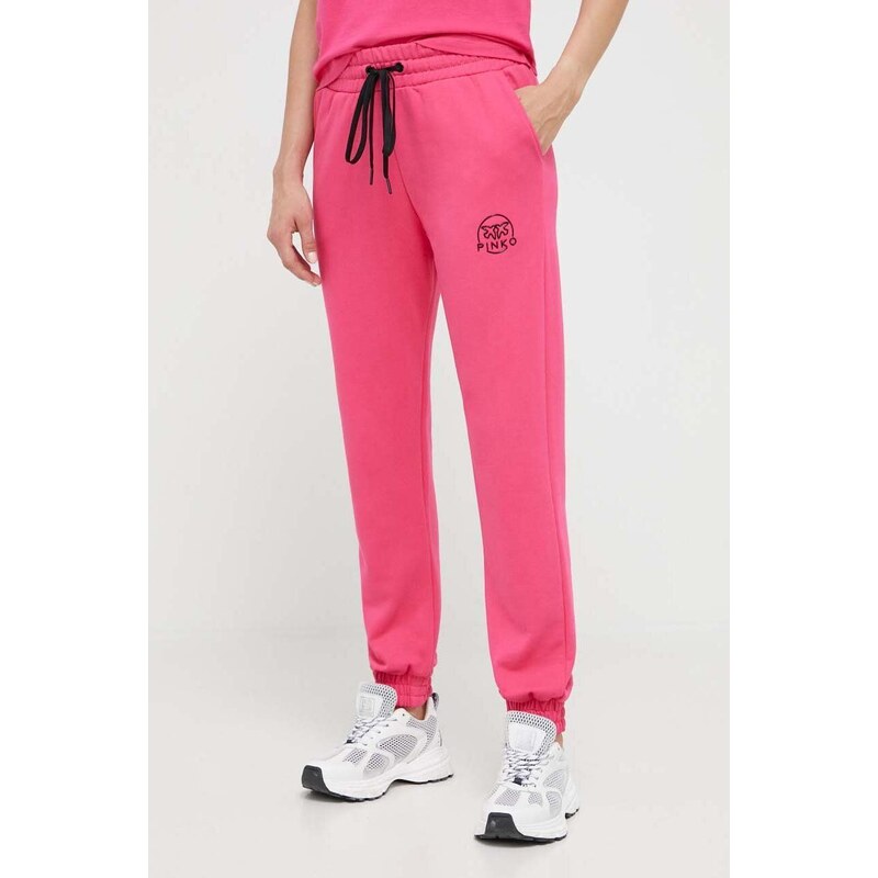 Pinko spodnie dresowe bawełniane kolor różowy z aplikacją 100371.A162