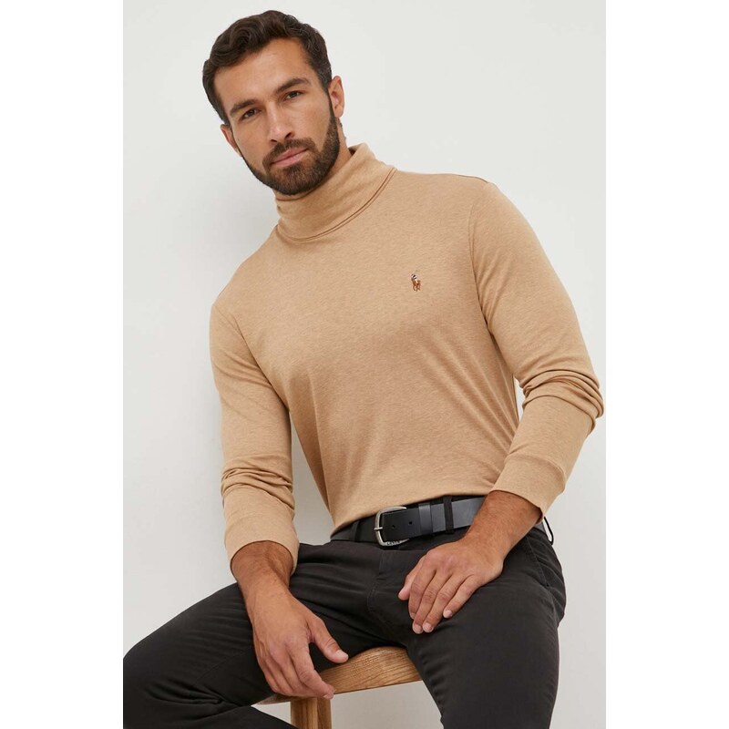 Polo Ralph Lauren sweter bawełniany kolor beżowy lekki z golferm