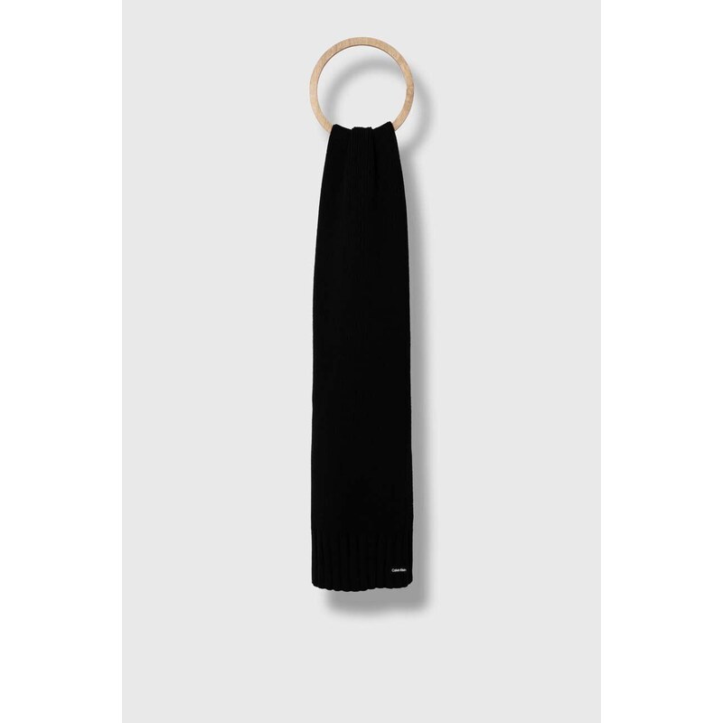 Calvin Klein szalik wełniany kolor czarny gładki