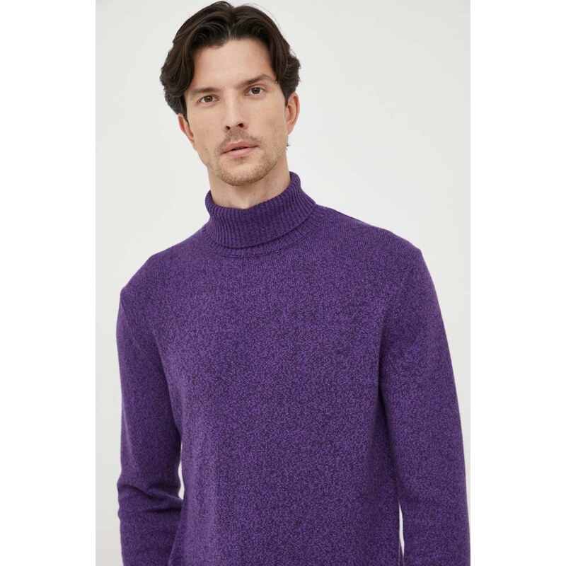 United Colors of Benetton sweter z domieszką wełny męski kolor fioletowy lekki z golferm