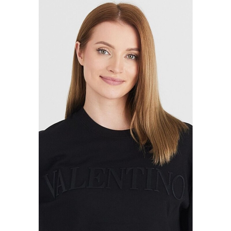 Valentino Garavani VALENTINO Czarna bluza damska z wytłaczanym logo, Wybierz rozmiar M
