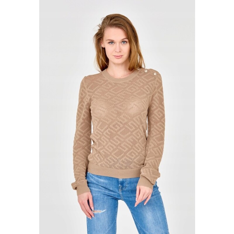 GUESS Beżowy damski sweterek dzianinowy, Wybierz rozmiar XL