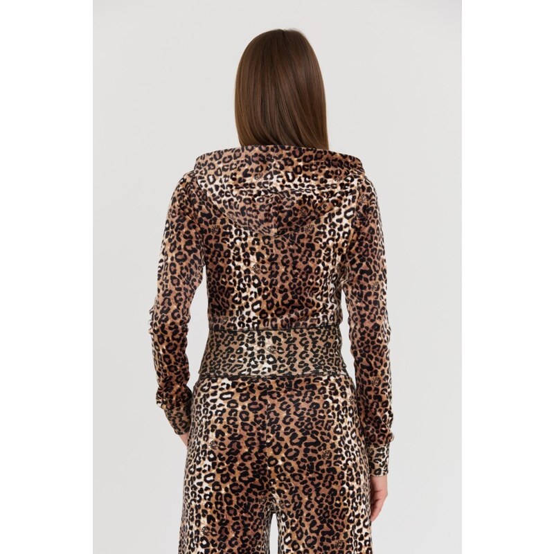 JUICY COUTURE Bluza damska Marissa Leopard Velour Track Top, Wybierz rozmiar S