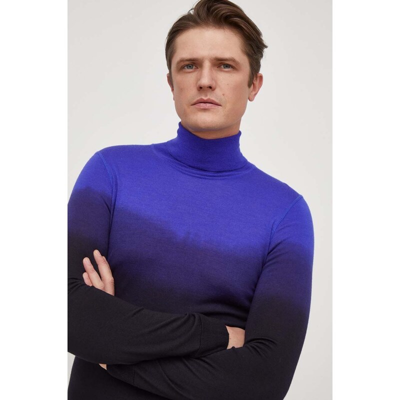 BOSS sweter wełniany męski kolor fioletowy lekki z golferm