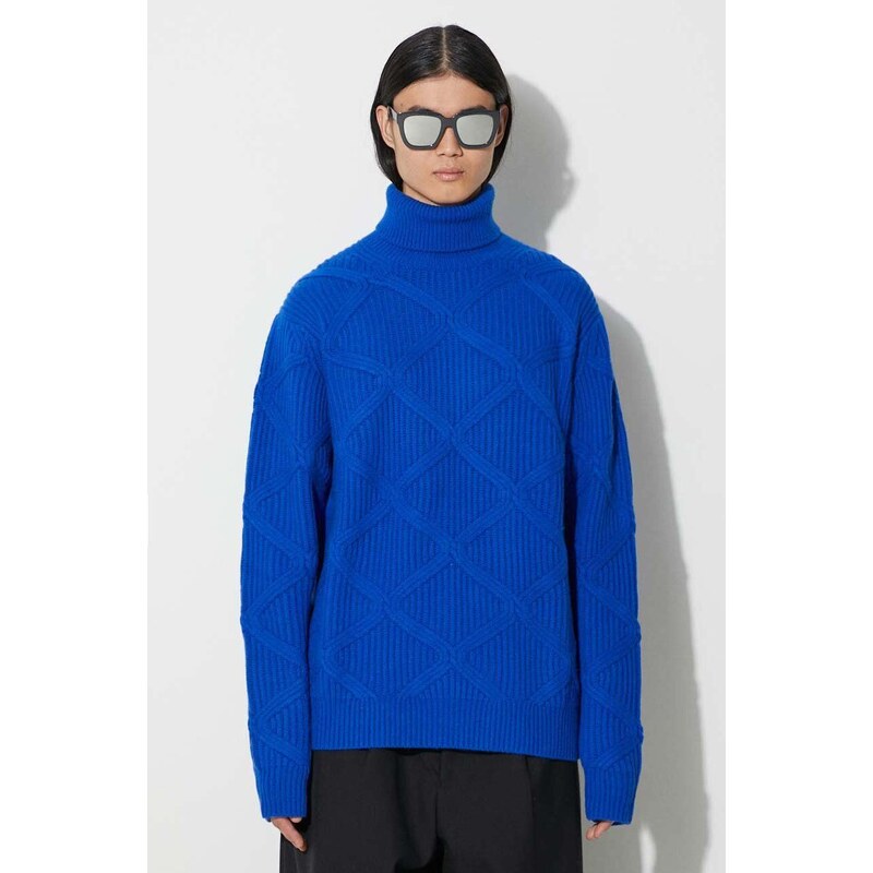 Samsoe Samsoe sweter wełniany kolor niebieski ciepły z golfem