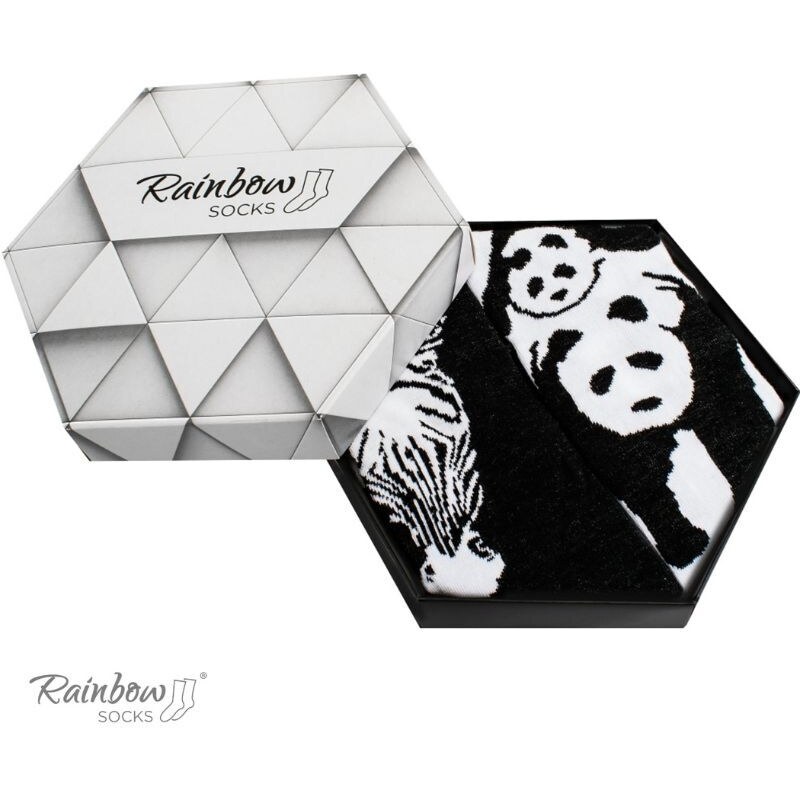 Butosklep Skarpetki Rainbow Socks W Motywy Zwierzęce Zebra Panda Czarno-Białe 2 Pary