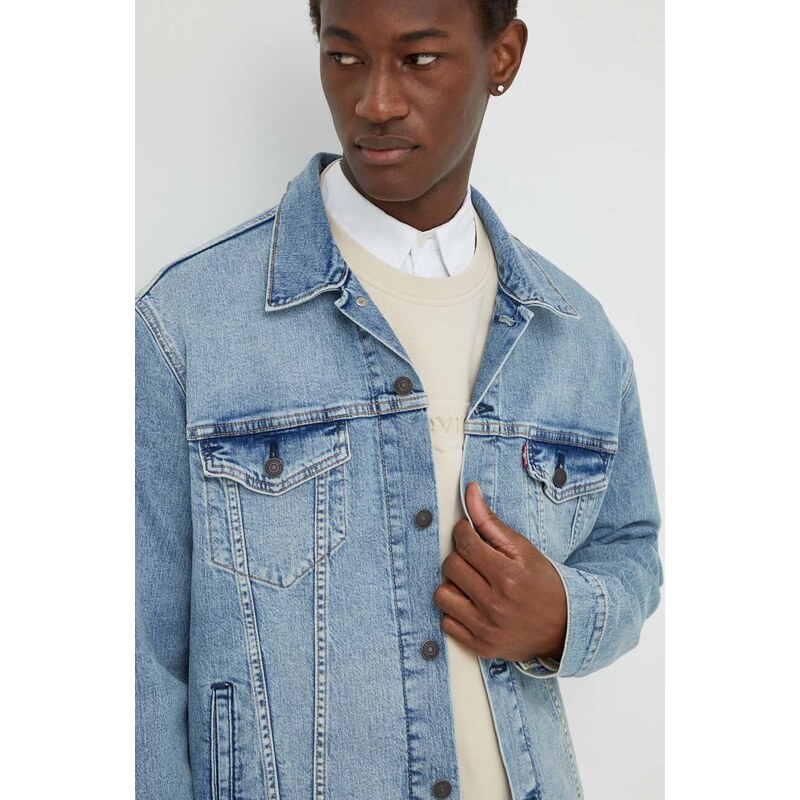 Levi's kurtka jeansowa męska kolor niebieski przejściowa