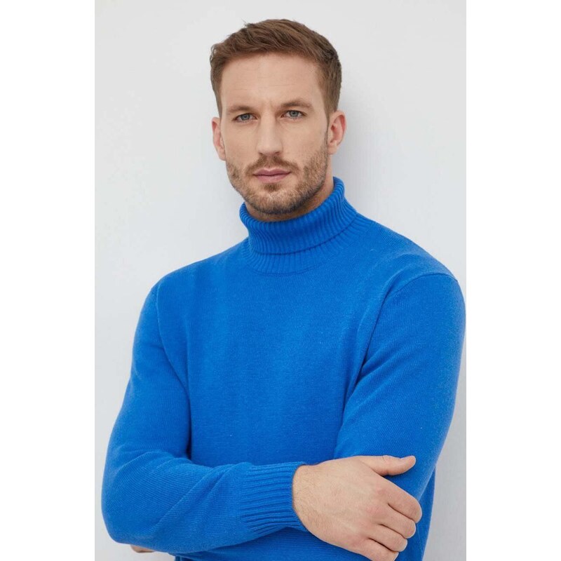 United Colors of Benetton sweter z domieszką wełny męski kolor niebieski z golferm