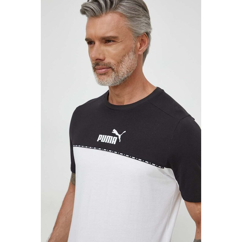 Puma t-shirt bawełniany męski kolor biały wzorzysty 673341
