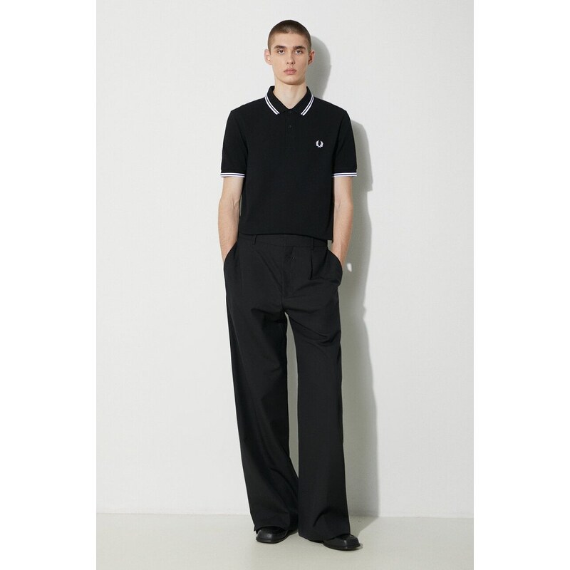 Fred Perry polo bawełniane Twin Tipped Shirt kolor czarny z aplikacją M3600.350