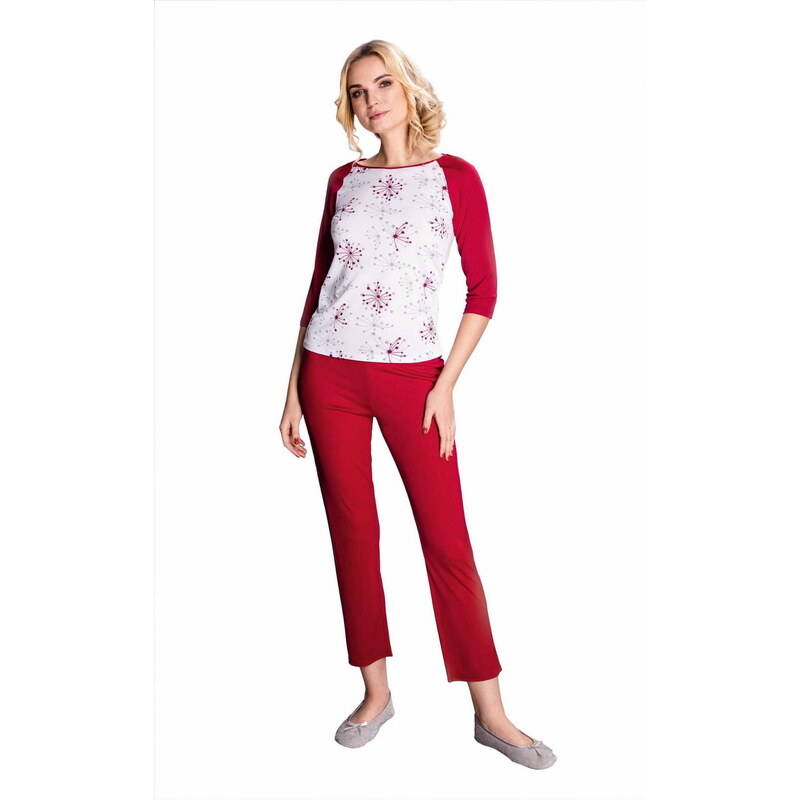 MEWA Lingerie Długa dwuczęściowa piżama damska Caprise burgund
