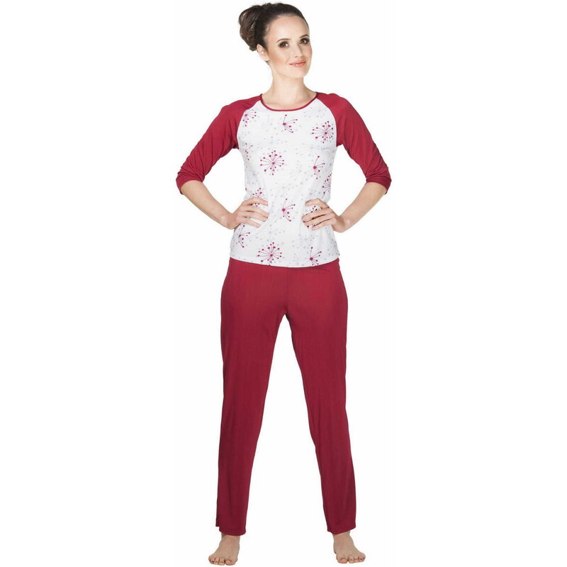 MEWA Lingerie Długa dwuczęściowa piżama damska Caprise burgund