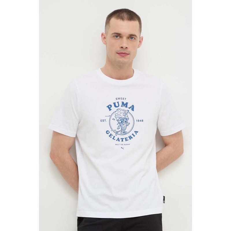 Puma t-shirt bawełniany męski kolor biały z nadrukiem 625416