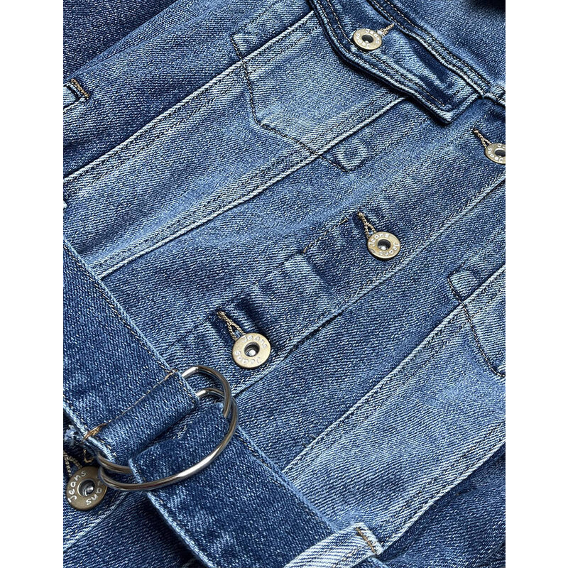 HELLO MISS Krótka kurtka jeansowa z paskiem niebieska (ck1914)