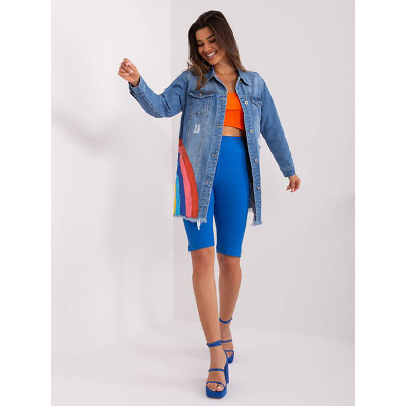 Factory Price Długa jeansowa kurtka z nadrukiem niebieska (M198#)