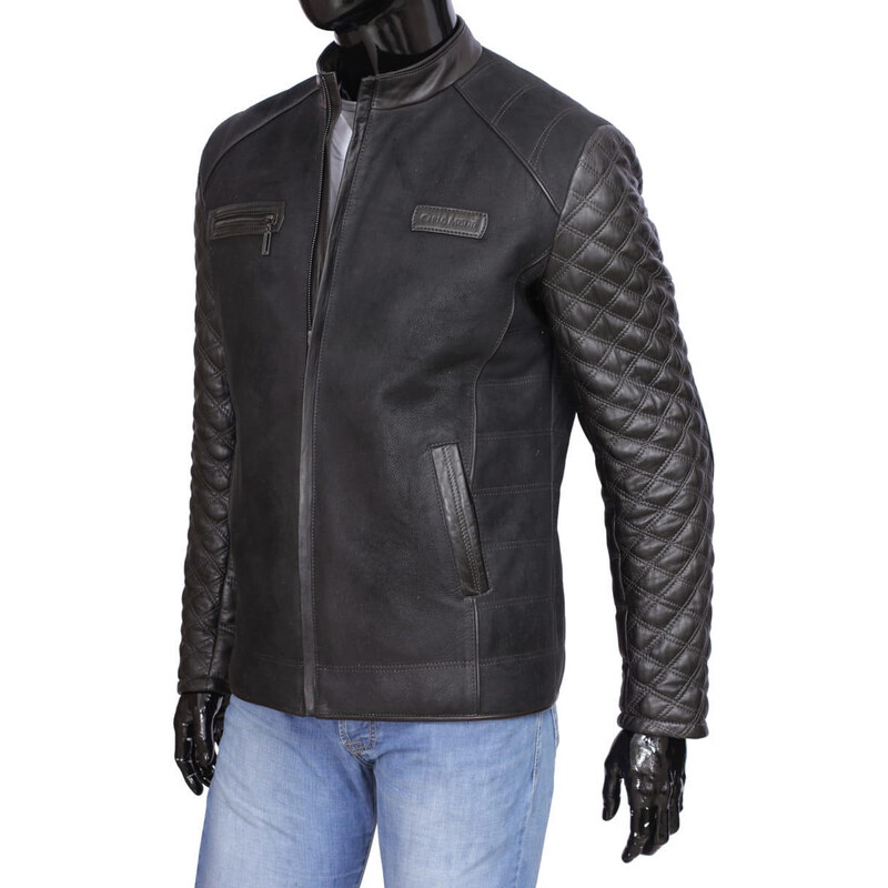 CARLO MONTI VIW400 - Czarna męska kurtka typu biker z zamszowej skóry DORJAN