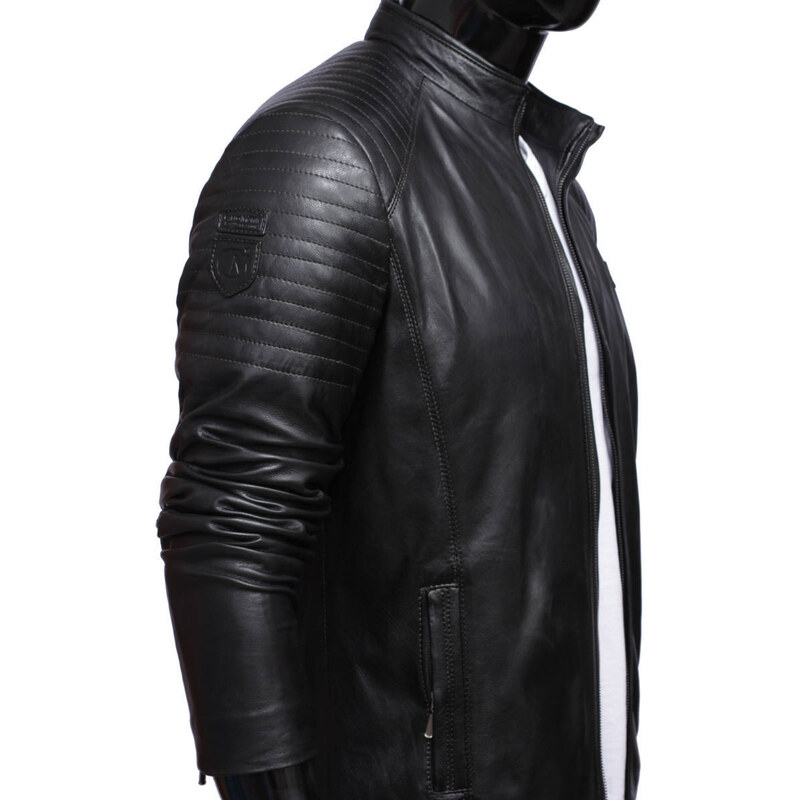 CARLO MONTI VIT450_3 - Czarna kurtka skórzana męska w casualowym stylu DORJAN