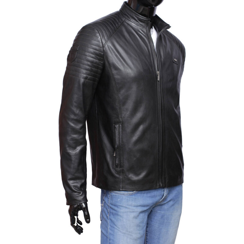 CARLO MONTI VIT450_3 - Czarna kurtka skórzana męska w casualowym stylu DORJAN