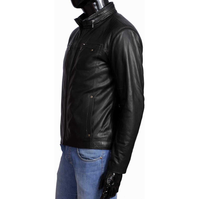 OLG950_2 - Skórzana kurtka męska z zapinanymi kieszeniami DORJAN