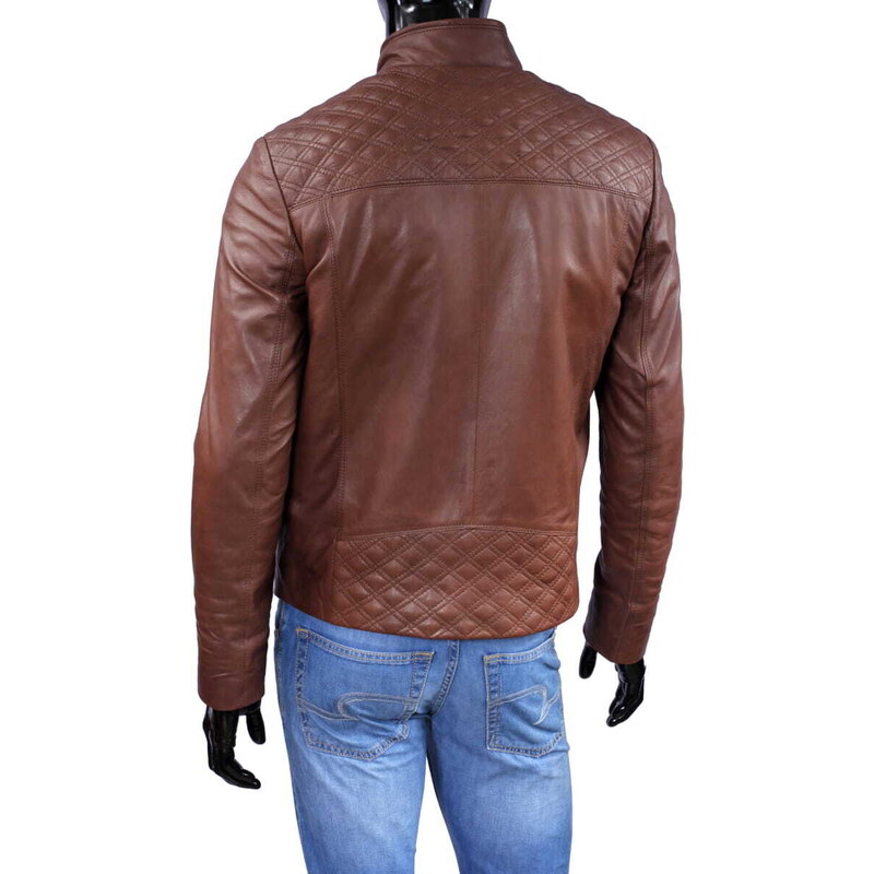 CARLO MONTI PIK219 - Brązowa kurtka skórzana męska z przeszyciami w rąby DORJAN