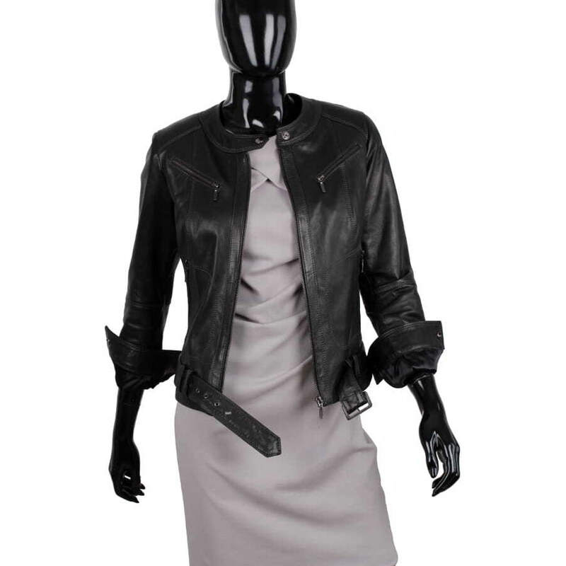SAR450_1 - Czarna kurtka skórzana damska w rockowym stylu DORJAN