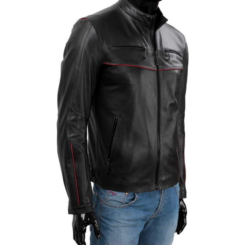 CARLO MONTI ARL450 - Czarna skórzana męska kurtka typu biker DORJAN