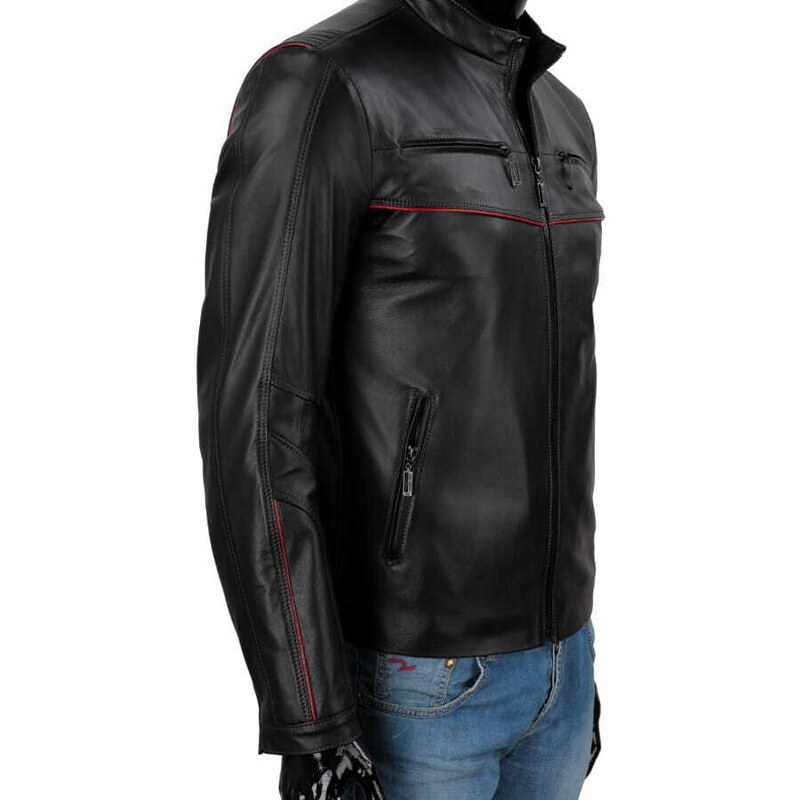 CARLO MONTI ARL450 - Czarna skórzana męska kurtka typu biker DORJAN