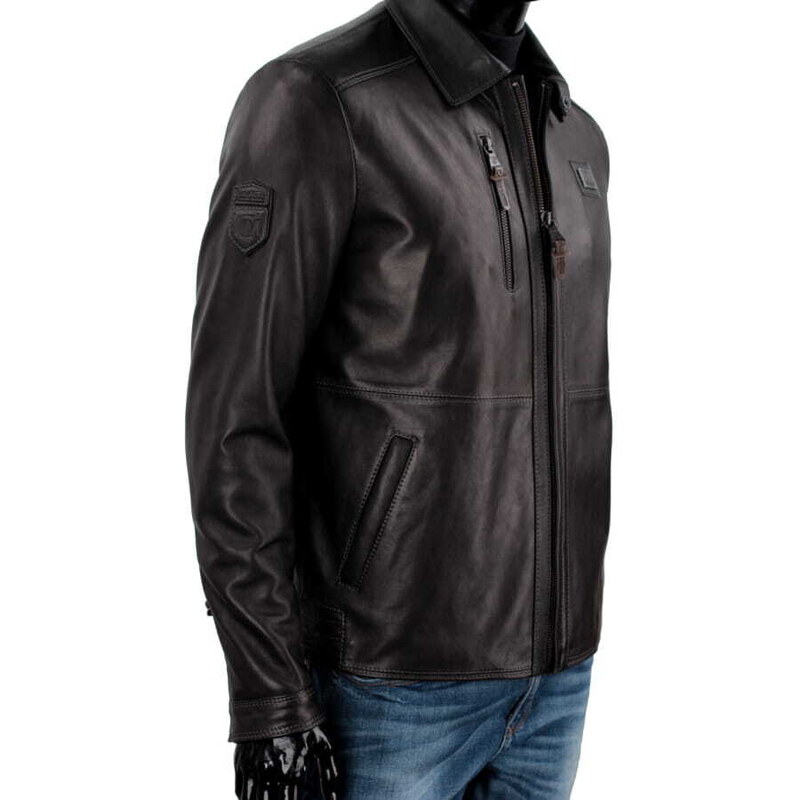 ZEN450 - klasyczna kurtka skórzana męska czarna z kołnierzem DORJAN